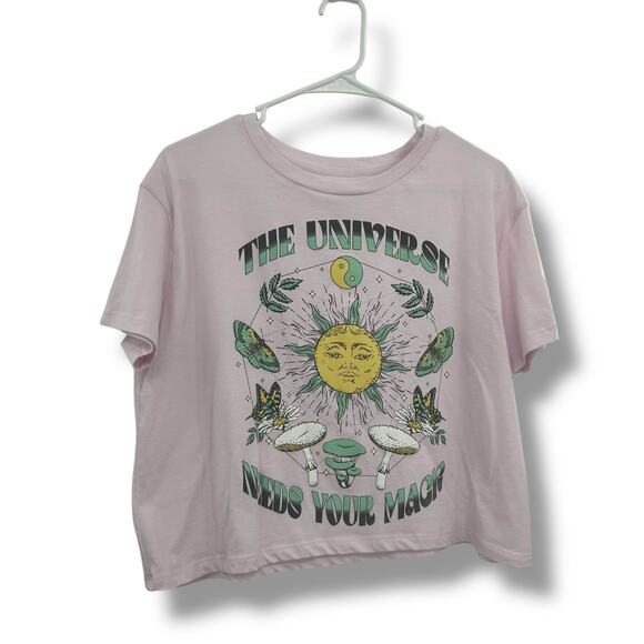 NEW Grayson Threads Celestial Magic Graphic T-Shirt Medium Pink Cropped Mushroom - Picture 5 of 9